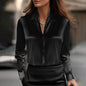Long Sleeve Satin Swing Collar Top | Elegant Commuter Shirt FitiqueFit