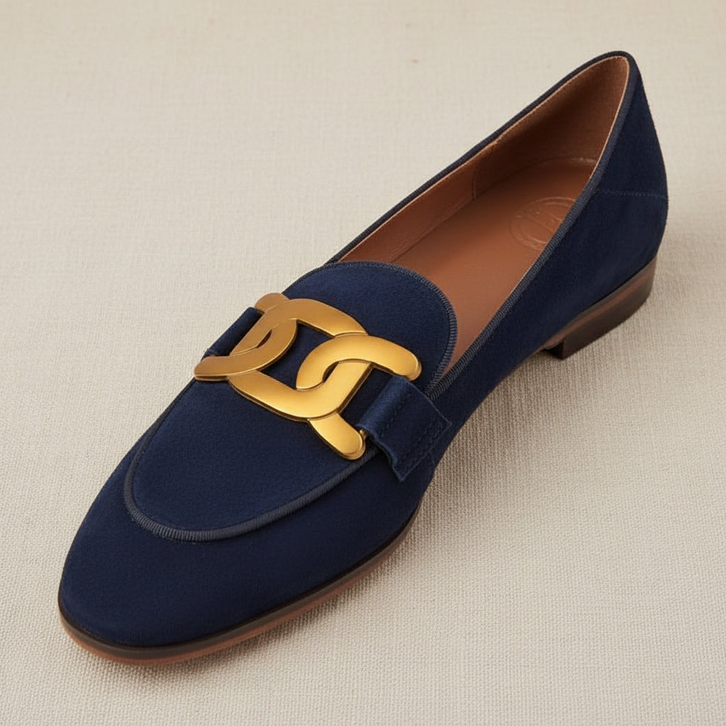 Women's Retro Metal Buckle Suede Loafers – Platform Chunky Heel Slip-On FitiqueFit