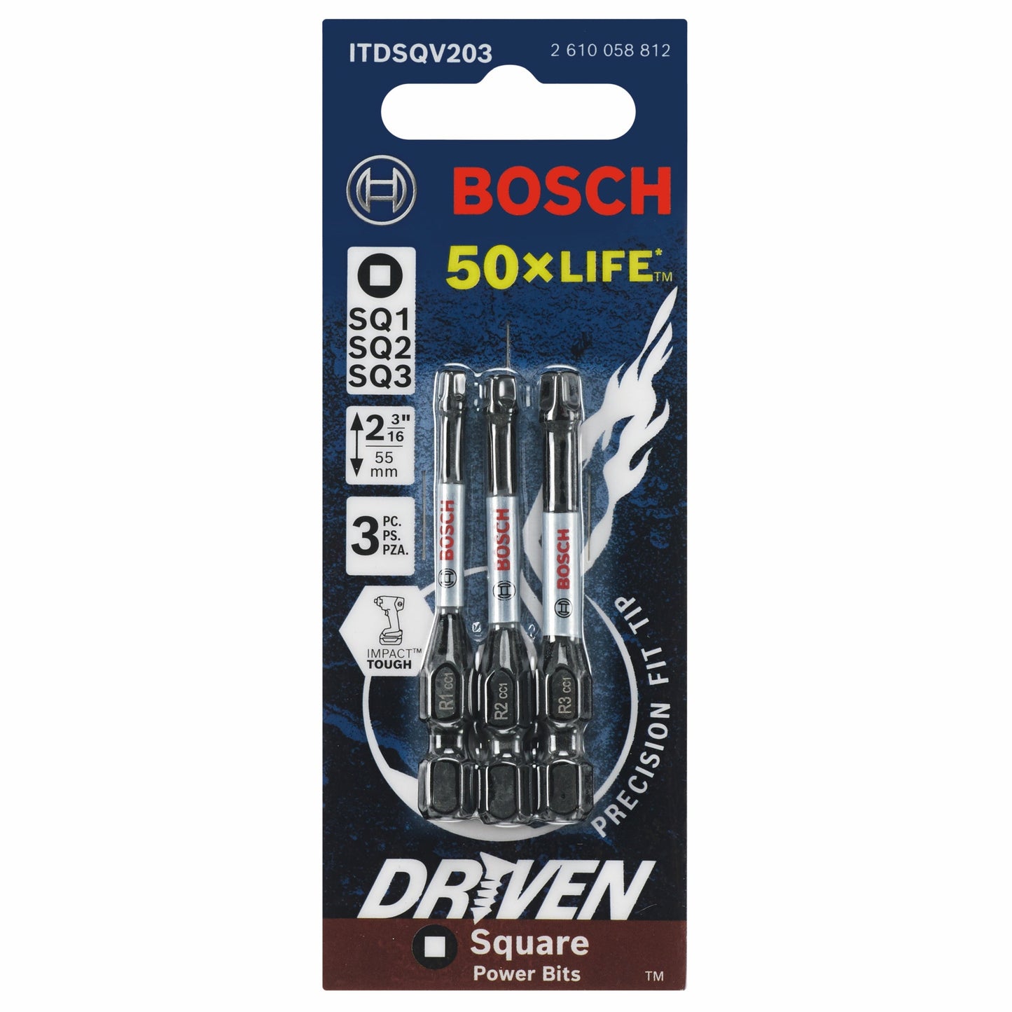 BOSCH ITDSQV203 3 pc. Driven 2 In. Impact Square Power Bit Set VM Hardware