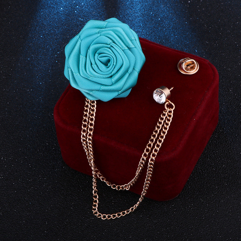 Men's Wedding Ceremony Groom Handmade Rose Chain Brooch NovaCart