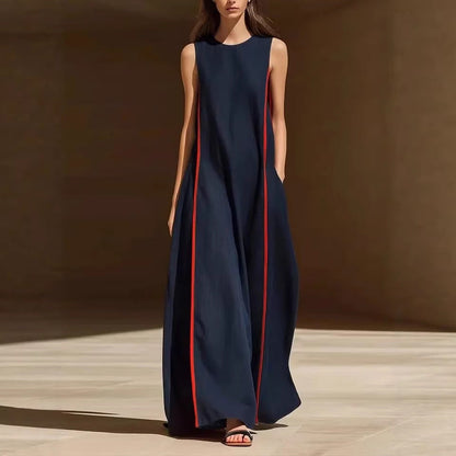 Women's Linen Sleeveless Loose Striped Maxi Dress FitiqueFit