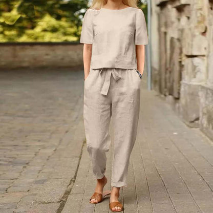 Wide-Leg Pants Two-Piece Set – Solid Color Casual Lounge Suit FitiqueFit