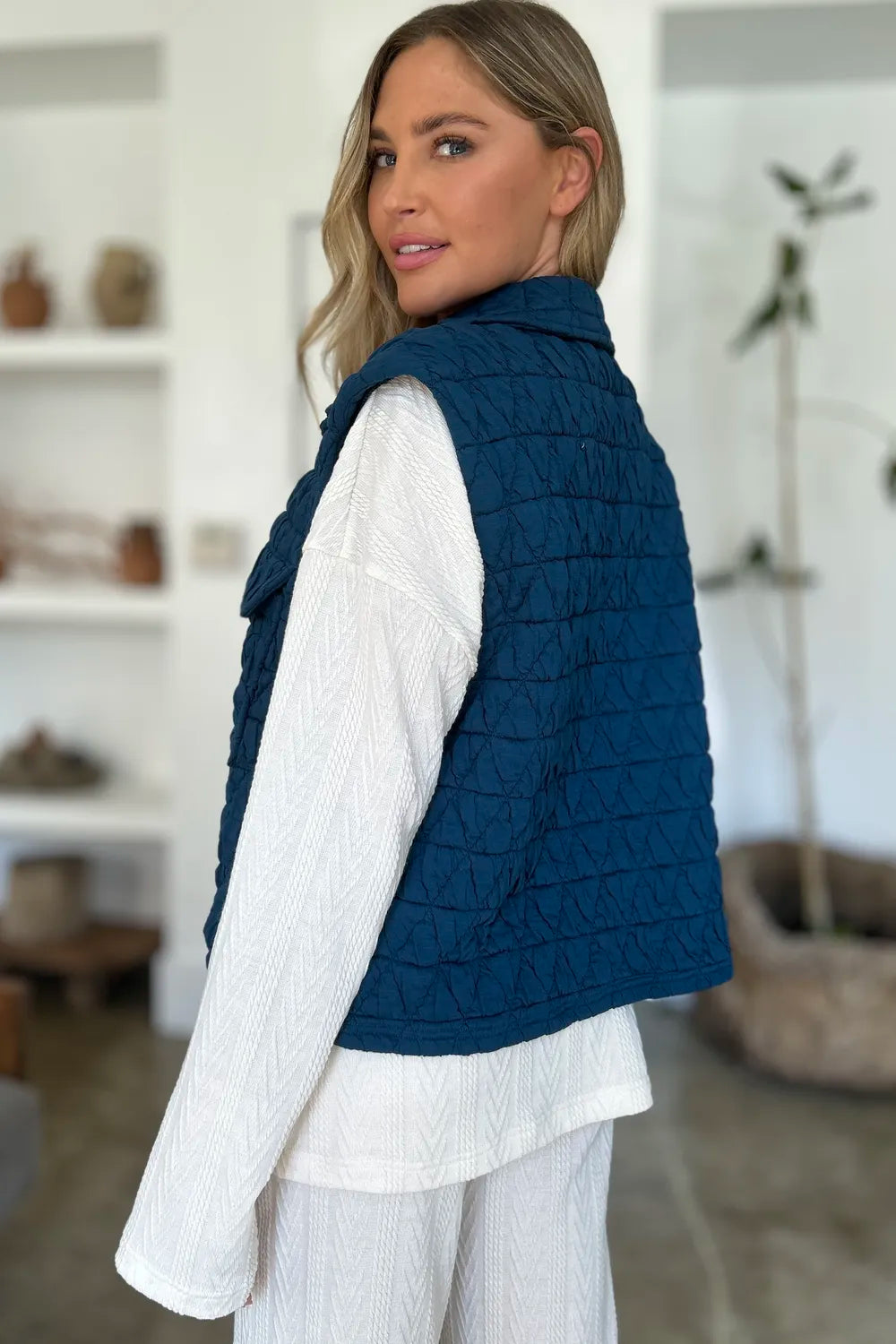 Double Take Full Size Pocketed Texture Snap Down Vest Coat New Era Fashion LLc