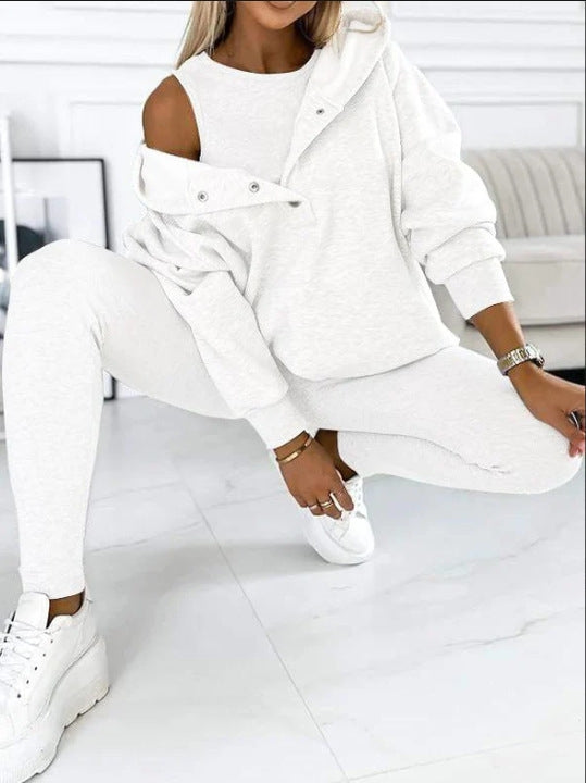 Casual Hooded Sweater Thickened Thread Fitted Vest Pants Three-piece Set See size chart under “more details” The Fashion Celestial
