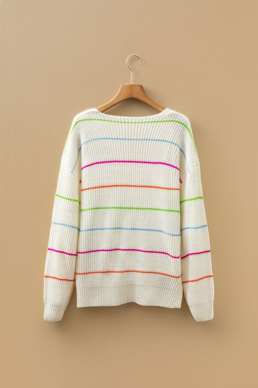 Stripe V-Neck Drop Shoulder Sweater Shop Style & More | Fresh Looks, Everyday Deals & Free Shipping