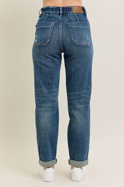 Judy Blue Full Size HW Vintage Wash Jeans w/ Drawstring Plus Size West2East Surf
