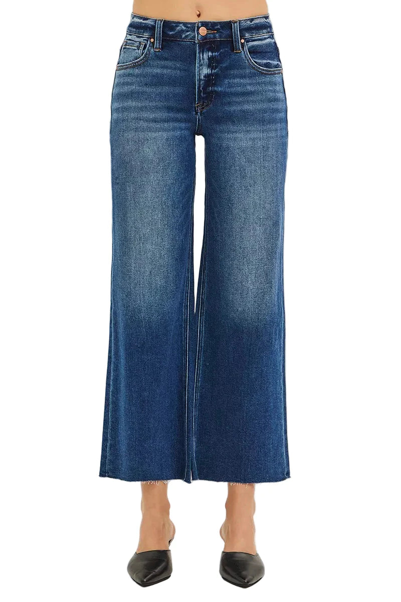 RISEN Full Size Mid Rise Crop Wide Raw Cut Hem Jeans Plus Size Garden Naked Curves