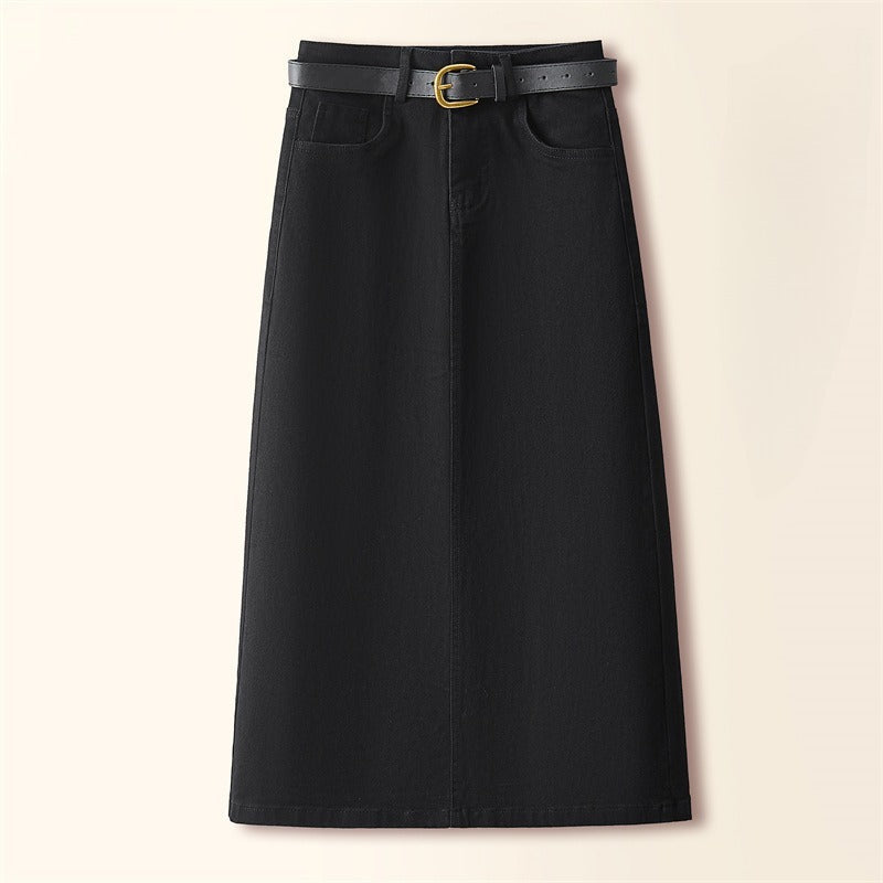 Brown A- Line Straight Skirt Retro Slit Hip Skirt Grayceful LLC