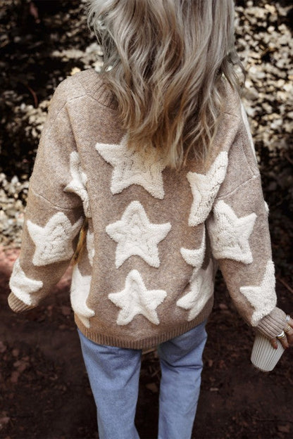 Star Sherpa Textured Buttoned Sweater Cardigan Shop Style & More | Fresh Looks, Everyday Deals & Free Shipping