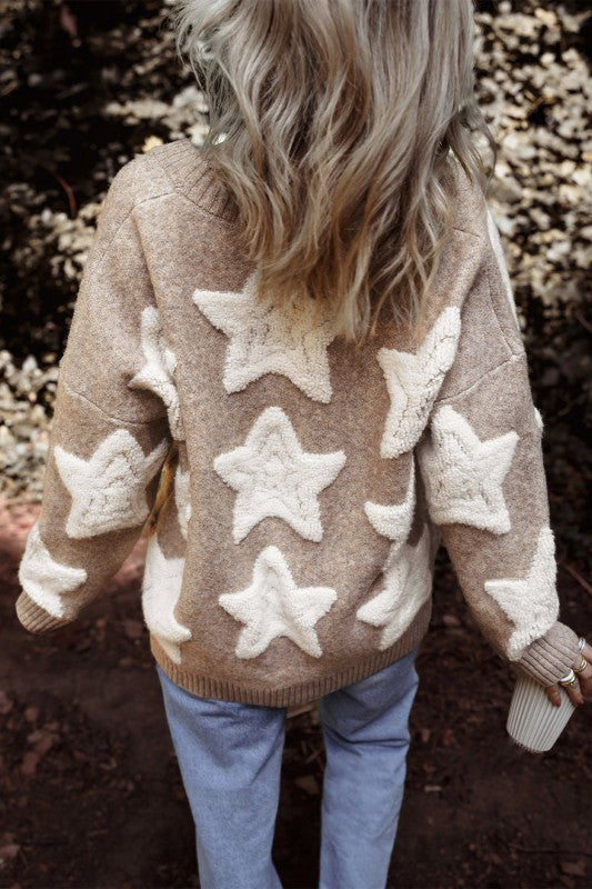 Star Sherpa Textured Buttoned Sweater Cardigan Shop Style & More | Fresh Looks, Everyday Deals & Free Shipping