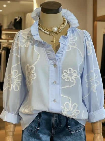 Women’s Lace Embroidered Cotton Linen Blouse FitiqueFit