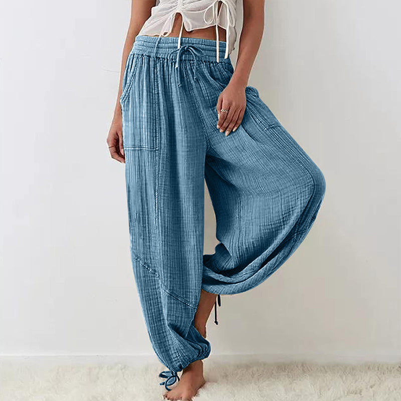 Women’s Solid Color Wide Leg Pants – Elastic Drawstring Waist and Side Pockets FitiqueFit