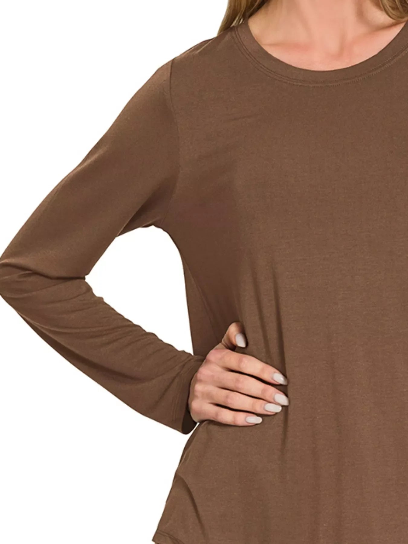 Zenana Flowy Round Hem Rayon Long Sleeve Top West2East Surf