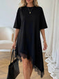 Women's Lace Trim Asymmetric Three-Quarter Sleeve Dress FitiqueFit