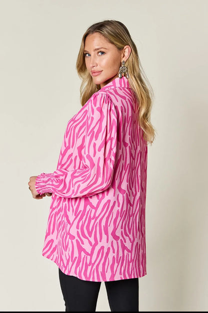 Double Take Full Size Printed Smocked Long Sleeve Blouse Plus Size New Era Fashion LLc