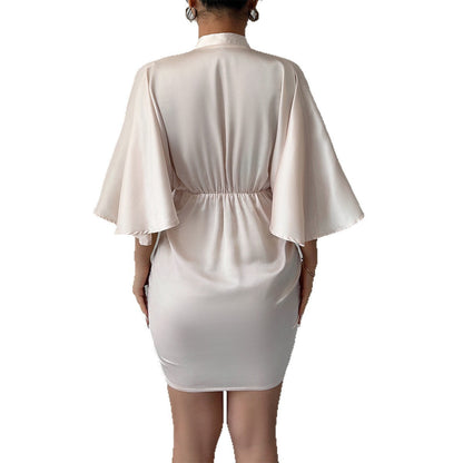 High-end Simple Style Deep V Waist Wide Sleeve Hip Skirt Dress Grayceful LLC