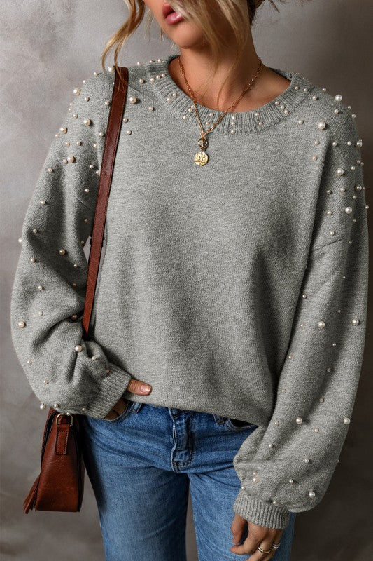 Solid Pearl Drop Shoulder Round Neck Sweater Shop Style & More | Fresh Looks, Everyday Deals & Free Shipping
