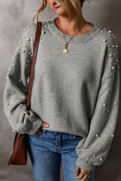 Solid Pearl Drop Shoulder Round Neck Sweater Shop Style & More | Fresh Looks, Everyday Deals & Free Shipping