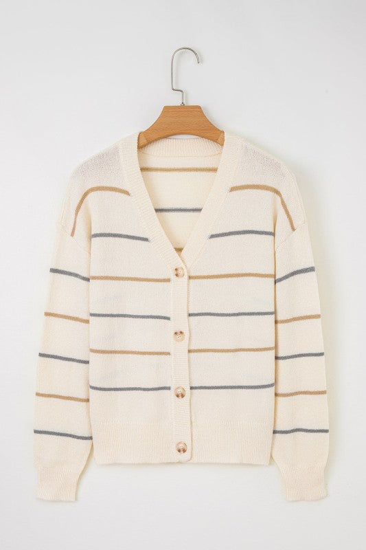Stripe Buttoned V-Neck Cardigan Sweater Shop Style & More | Fresh Looks, Everyday Deals & Free Shipping