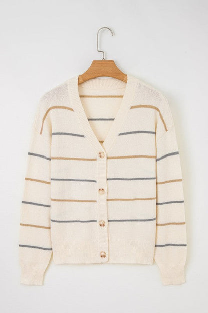 Stripe Buttoned V-Neck Cardigan Sweater Shop Style & More | Fresh Looks, Everyday Deals & Free Shipping