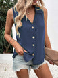 Women's Solid-Color Sleeveless Loose Vest Top – Button Detail FitiqueFit