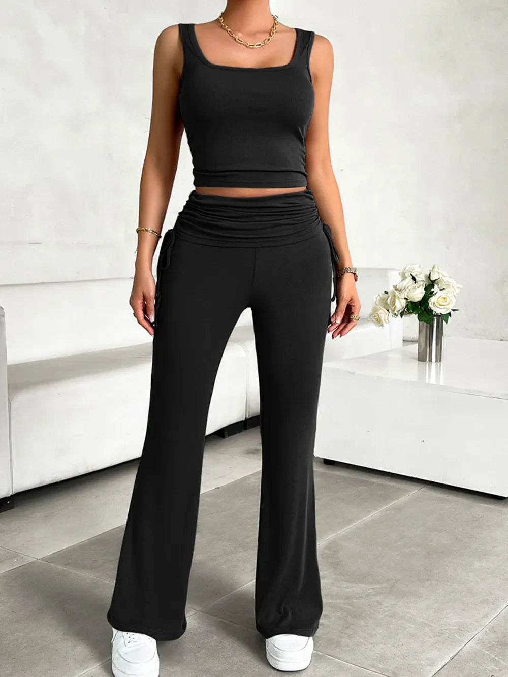 Devine Square Neck Tank and Drawstring Pants Set New Era Fashion LLc