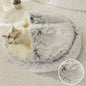 2 in 1 Round Warm Pet Bed House Polyester Cat Bed, Long Plush, Winter, with Sleeping Bag Sofa Cushion for Cat NovaCart