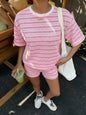 Women's Crew-Neck Spliced Short-Sleeve T-Shirt & Shorts Set FitiqueFit