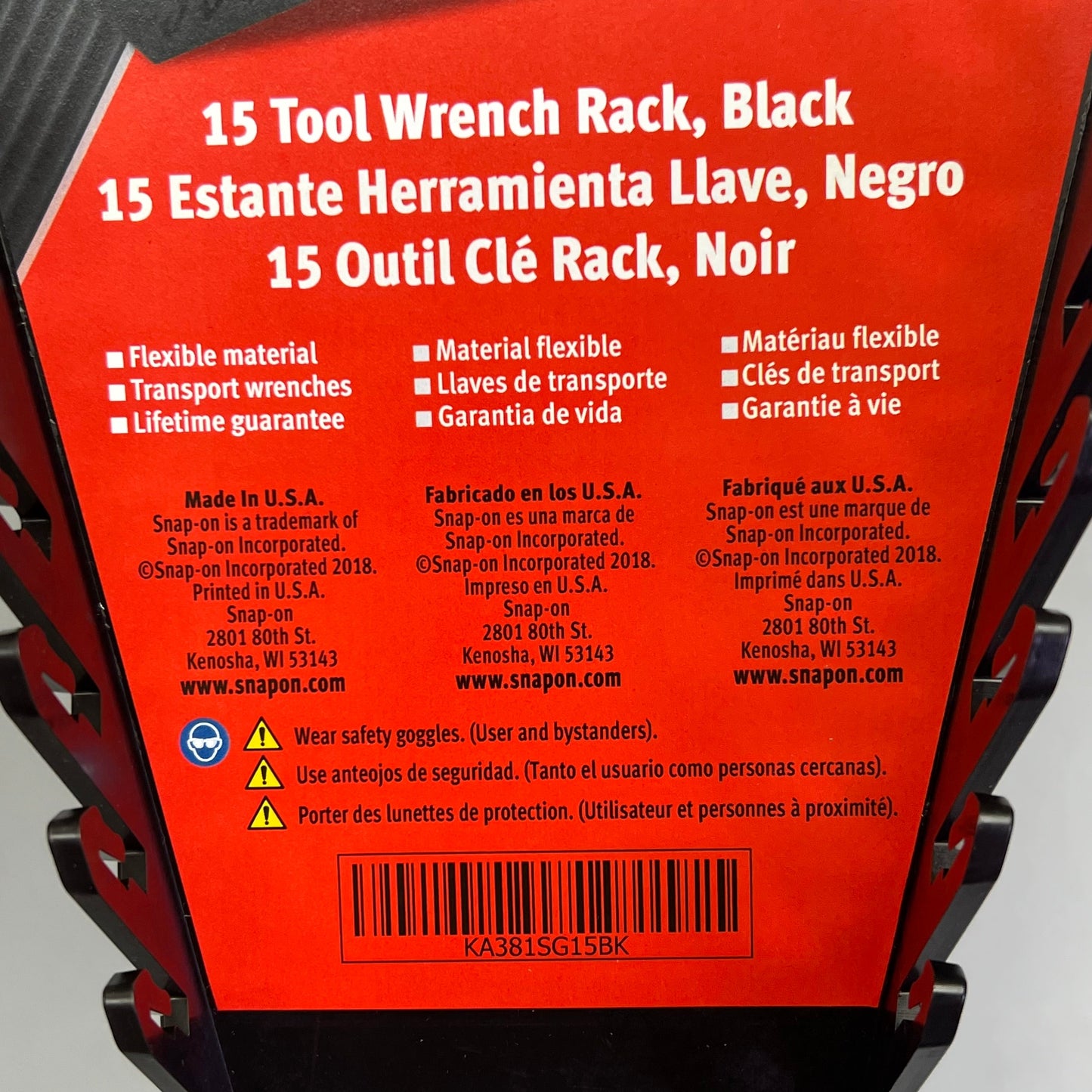 SNAP-ON 15 Tool Wrench Rack W/ Handle Fits 2" Deep Drawers Black KA381SG15BK PayWut