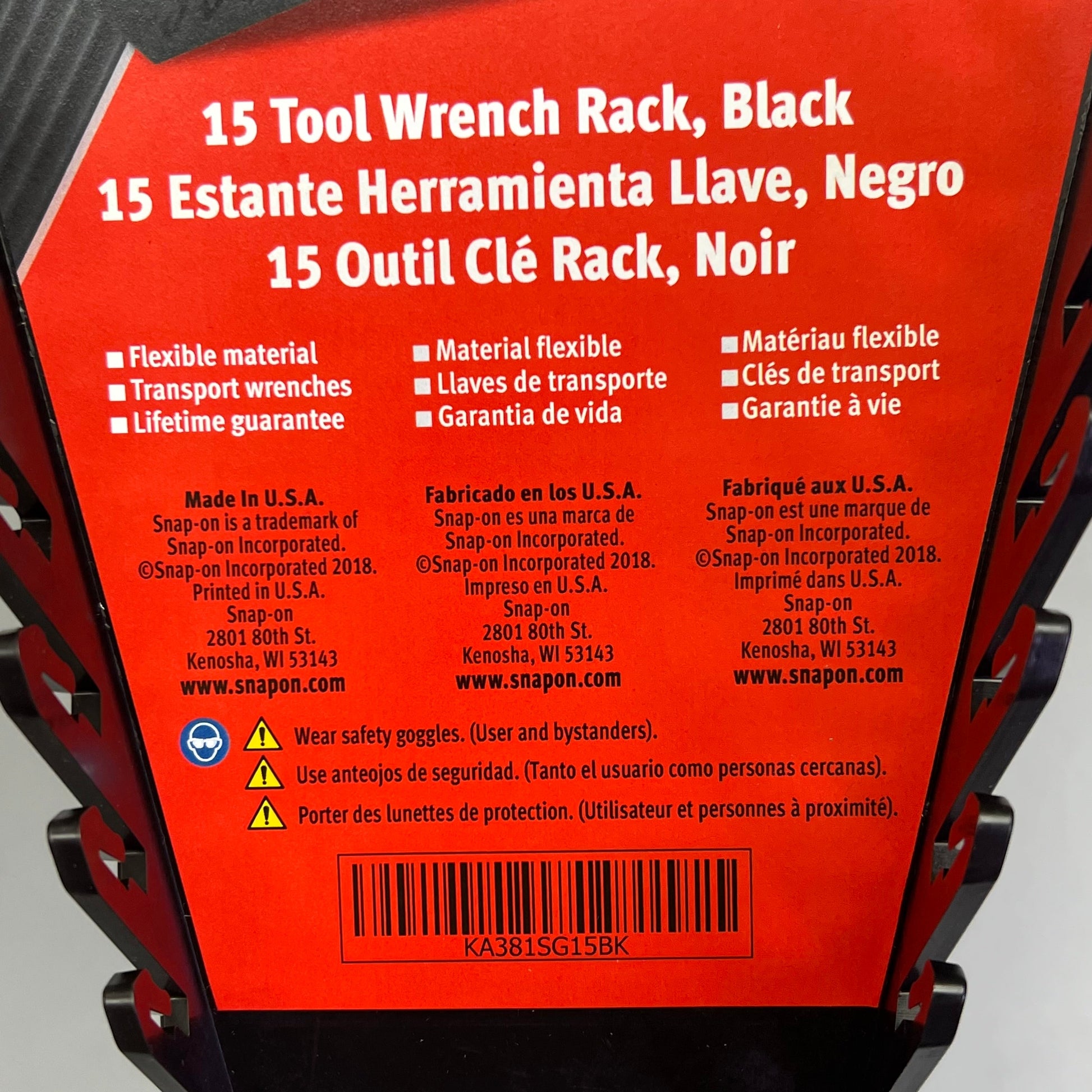 SNAP-ON 15 Tool Wrench Rack W/ Handle Fits 2" Deep Drawers Black KA381SG15BK PayWut