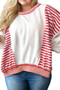 Red Stripe Color Block Patchwork Seam Detail Plus Size Sweatshirt Garden Naked Curves