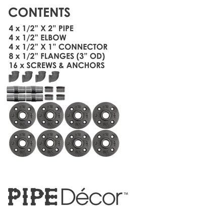 1/2 in. x 3.75 in. Double Flange Shelf Bracket, 4 Pack PIPE DECOR
