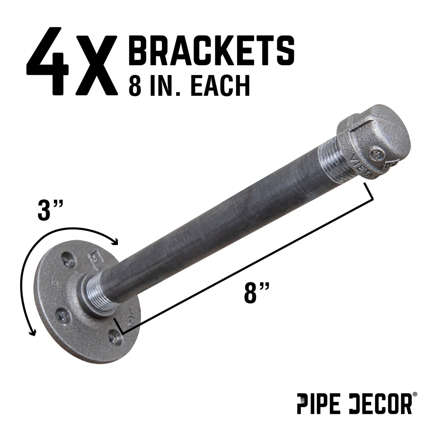 1/2 in. x 8 in. Clothing Hanging Bracket Kit, 4-Pack PIPE DECOR