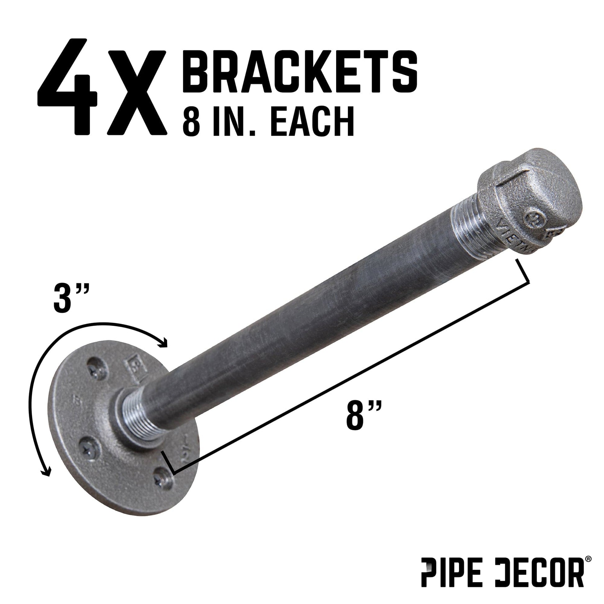 1/2 in. x 8 in. Clothing Hanging Bracket Kit, 4-Pack PIPE DECOR
