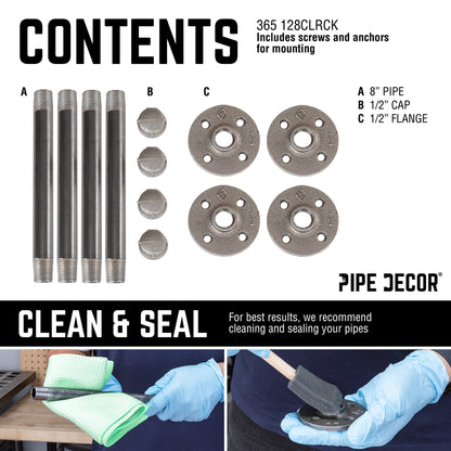 1/2 in. x 8 in. Clothing Hanging Bracket Kit, 4-Pack PIPE DECOR