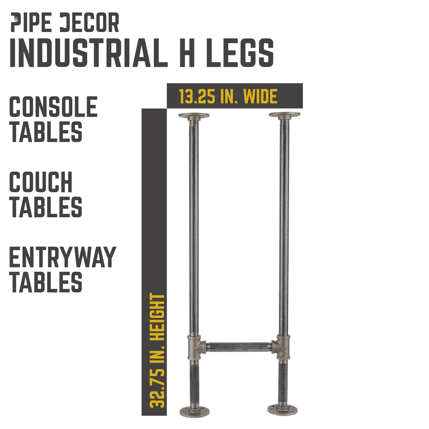 3/4 in. H Pipe Round Flange Console Table Legs-13.25 in. Wide PIPE DECOR