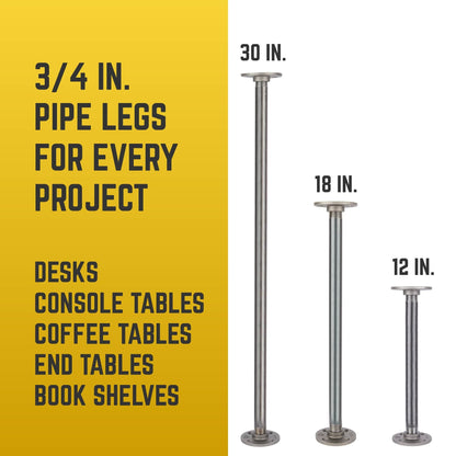 ¾ in. x 12 in. Round Flange Pipe Table Legs - 4 Pack PIPE DECOR