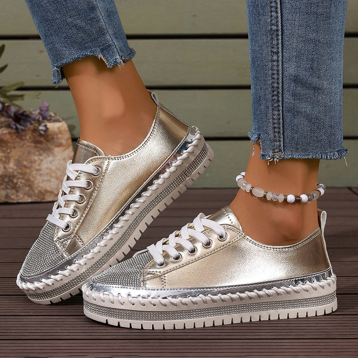 Women’s Plus Size White Sneakers – Chunky Sole Casual Everyday Shoes FitiqueFit