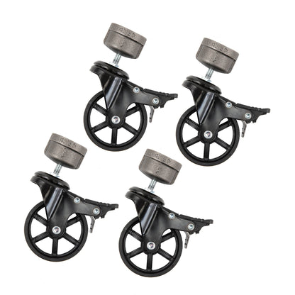 Swivel Caster Wheels for  1” Pipe with Locking Mechanism (4-Pack) PIPE DECOR