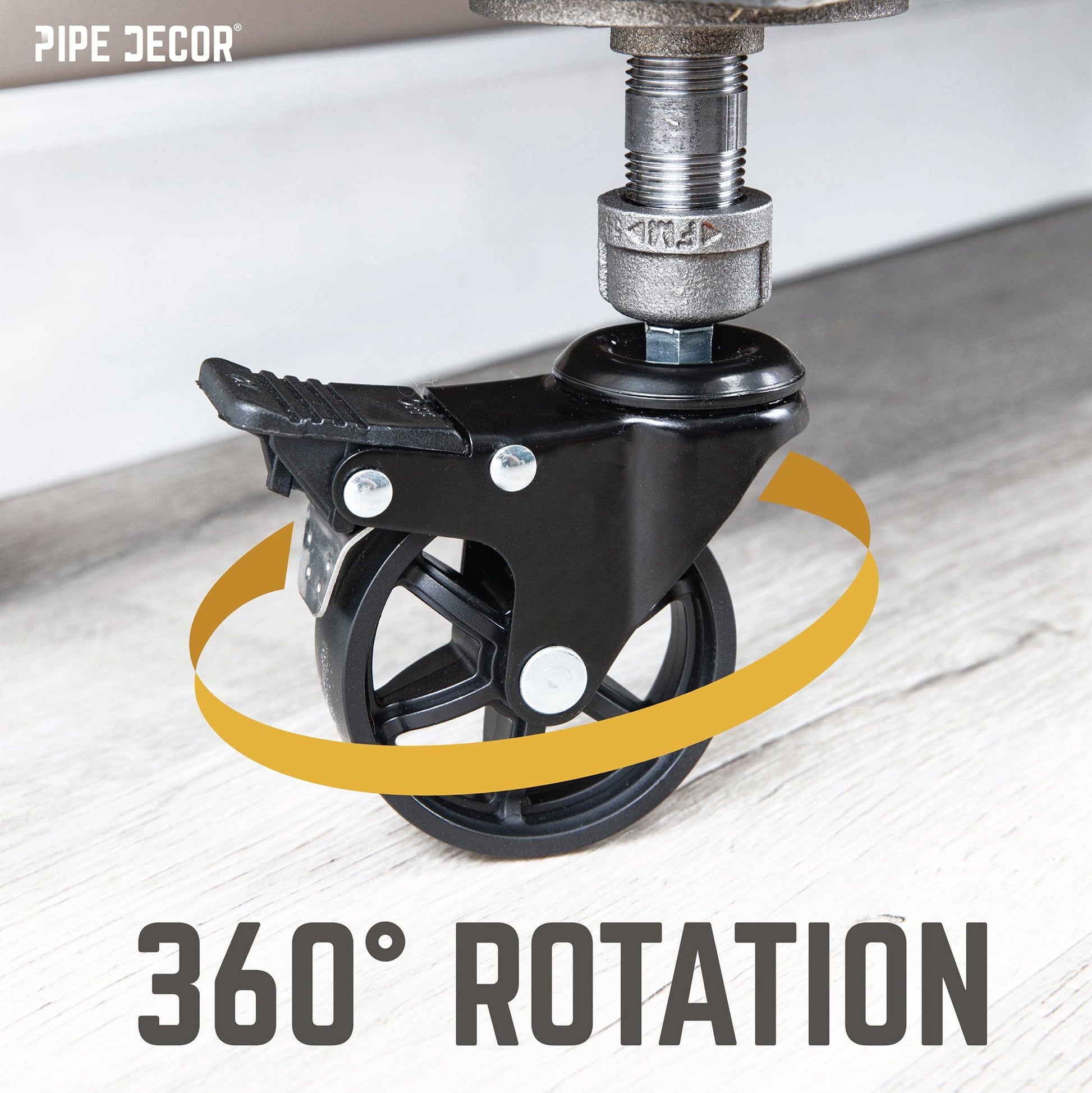 Swivel Caster Wheels for  1” Pipe with Locking Mechanism (4-Pack) PIPE DECOR