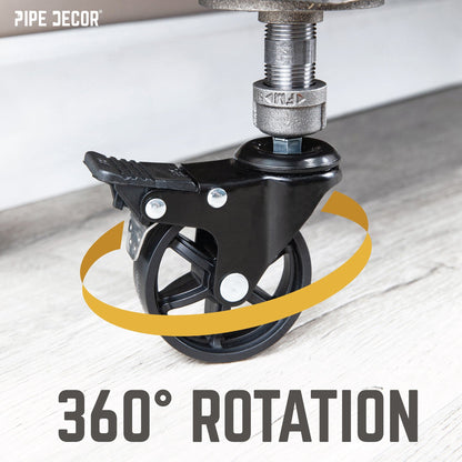 Swivel Caster Wheels for  1” Pipe with Locking Mechanism (4-Pack) PIPE DECOR