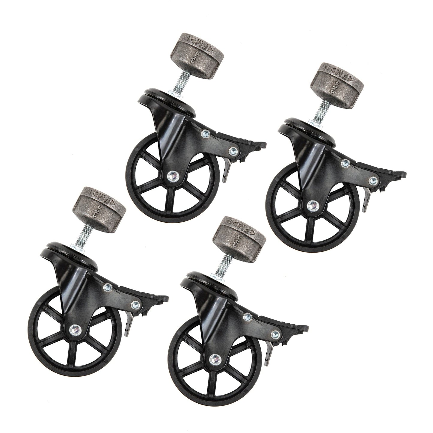 Swivel Caster Wheels for  ¾” Pipe with Locking Mechanism (4-Pack) PIPE DECOR