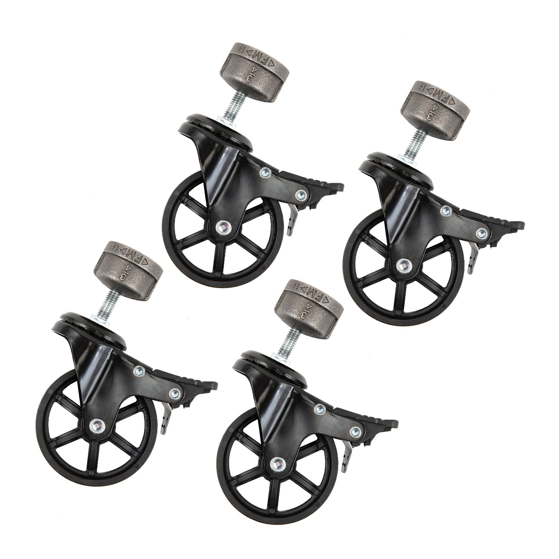 Swivel Caster Wheels for  ¾” Pipe with Locking Mechanism (4-Pack) PIPE DECOR
