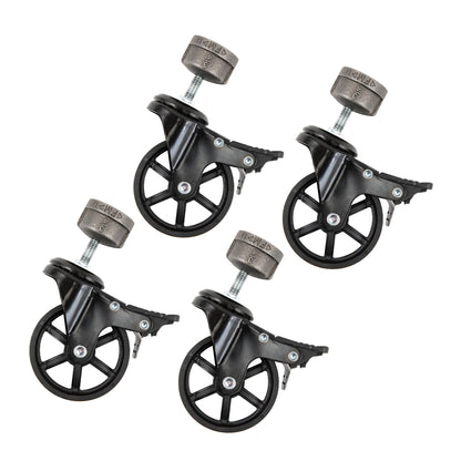 Swivel Caster Wheels for  ¾” Pipe with Locking Mechanism (4-Pack) PIPE DECOR