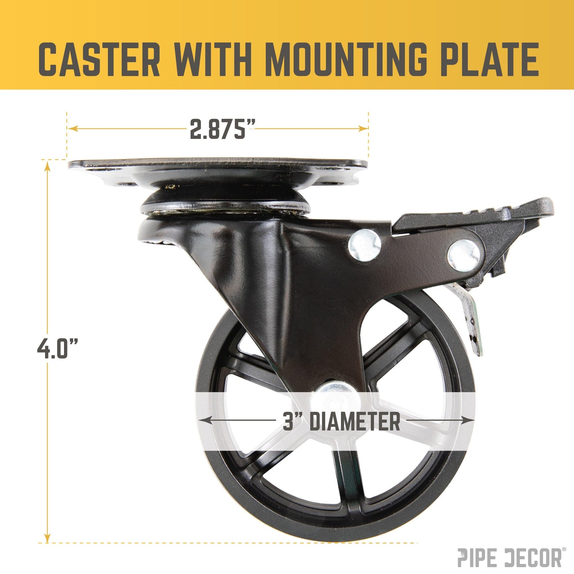 Mounted Swivel Caster Wheels for Wood Furniture with Locking Mechanism (4-Pack) PIPE DECOR
