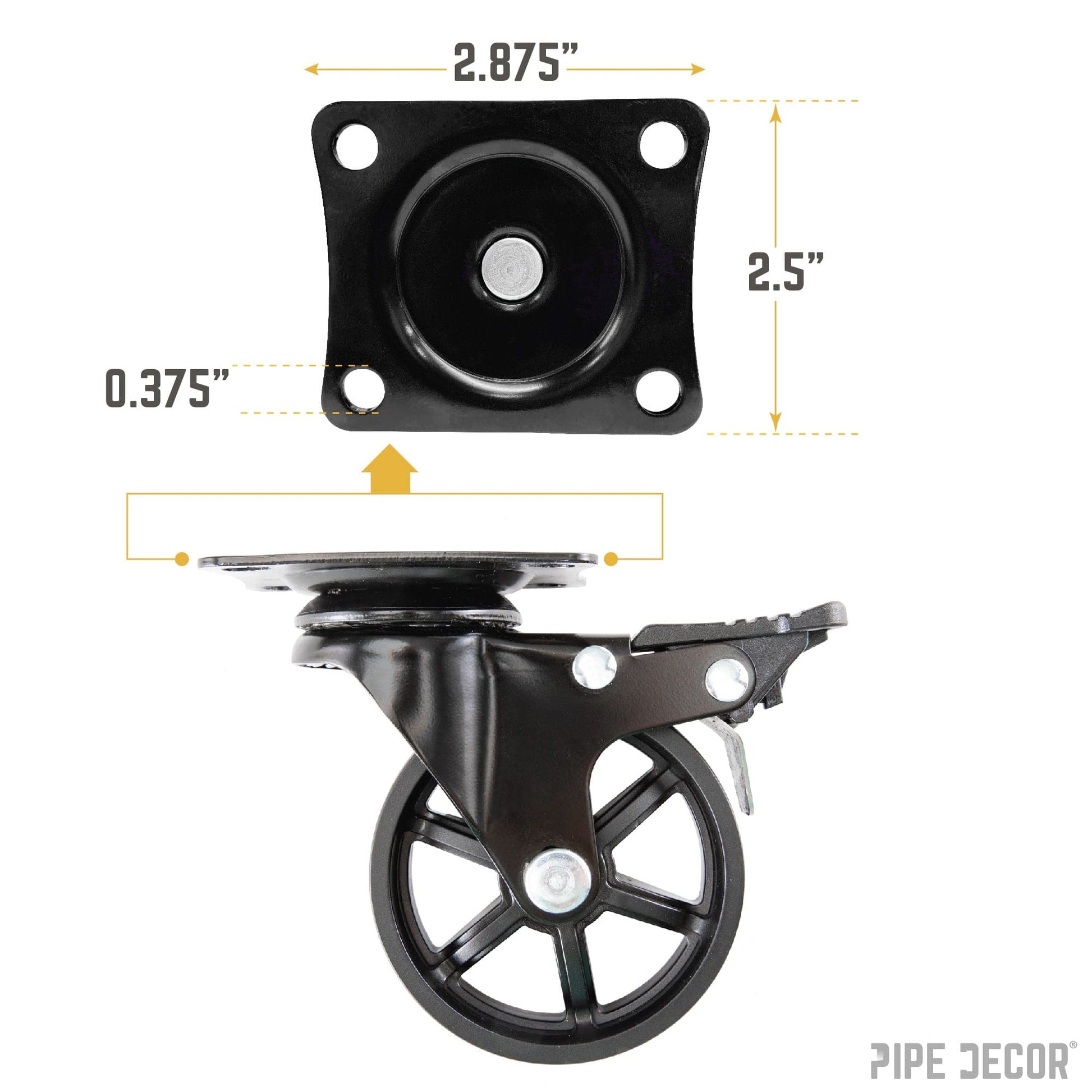 Mounted Swivel Caster Wheels for Wood Furniture with Locking Mechanism (4-Pack) PIPE DECOR