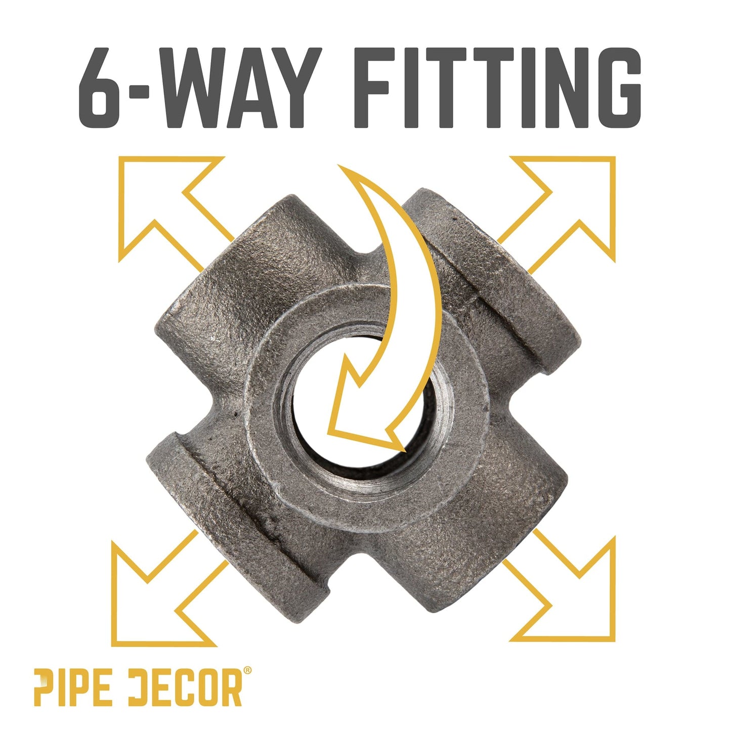 1 in. Black 6-Way Fitting PIPE DECOR