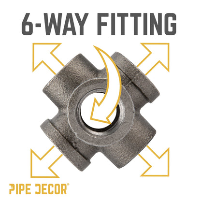 1 in. Black 6-Way Fitting PIPE DECOR