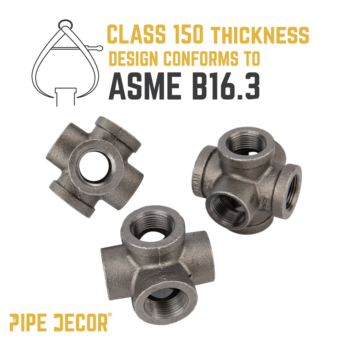 1 in. Black 6-Way Fitting PIPE DECOR
