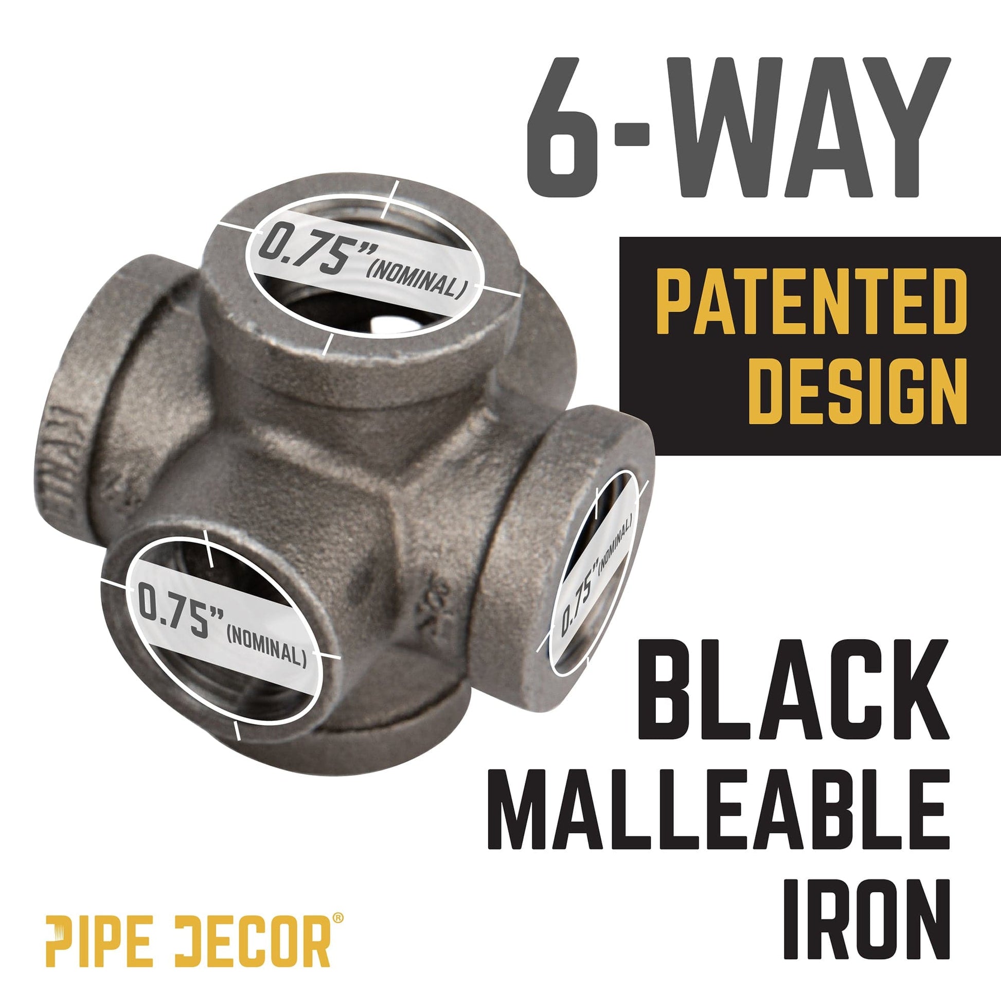 3/4 in. Black 6-Way Fitting PIPE DECOR